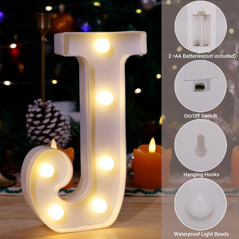 LED Light Up Letters, 26 Alphabet Marquee Letter Lights Sign - Letter J