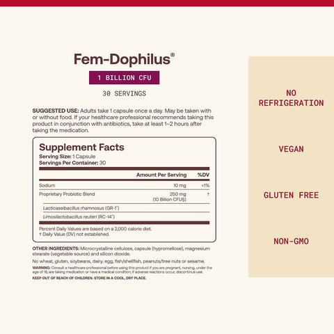 Jarrow FemDophilus Probiotics, Vaginal & Urinary Tract Support, 60 Capsules | Vaginal Health Support, Urinary Tract Support, 1 Billion CFU, Clinically Studied Strains, Shelf-Stable, Vegan, Gluten-Free