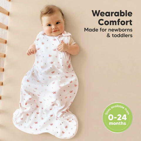 2-Pack Organic Baby Sleep Sacks, 100% Cotton 0.5TOG (Butterflies, 6-18M)