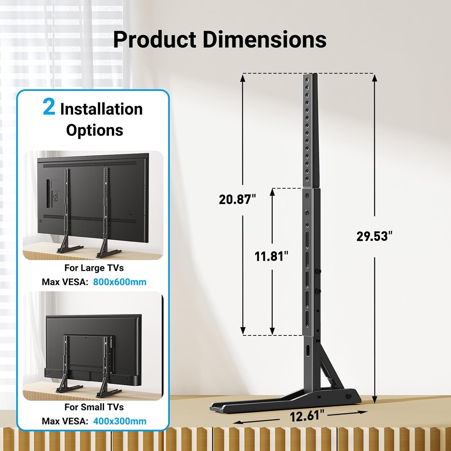 PERLESMITH Universal TV Stand Mount for 20-75 Inch TVs, Height Adjustable Table Top TV Stand, Great Load-Bearing Replacement TV Legs with Steel Holds up to 110lbs, Max VESA 800 x 600mm PSTVS01