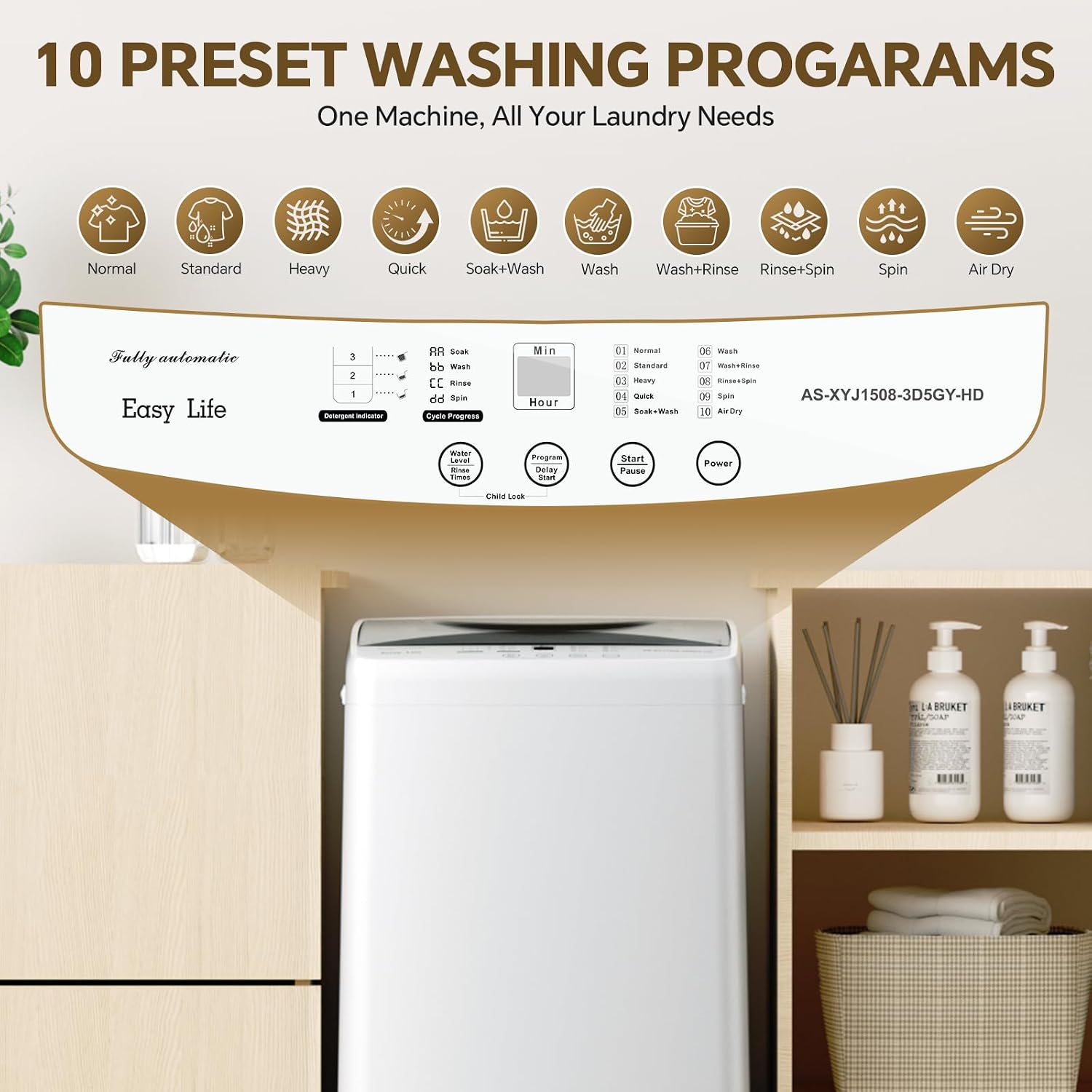NEWBULIG 1.06 Cu.Ft Portable Washing Machine, 7.7 lbs Capacity Full-Automatic Compact Washer with 10 Wash Cycles & Auto-Balance, for Apartment RV Dorm Camping