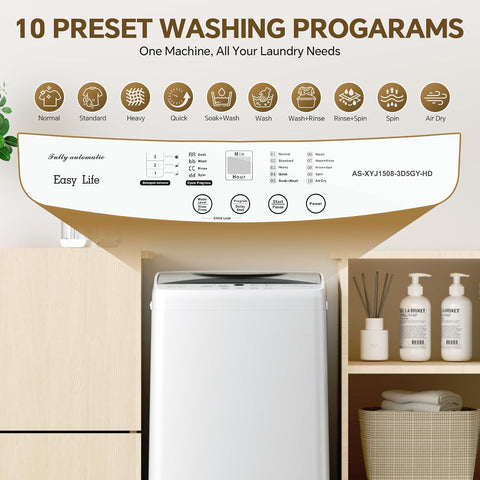 NEWBULIG 1.06 Cu.Ft Portable Washing Machine, 7.7 lbs Capacity Full-Automatic Compact Washer with 10 Wash Cycles & Auto-Balance, for Apartment RV Dorm Camping