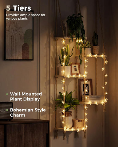 Bamworld Hanging Shelves with Grow Light Plant Hanger Indoor Window Plant