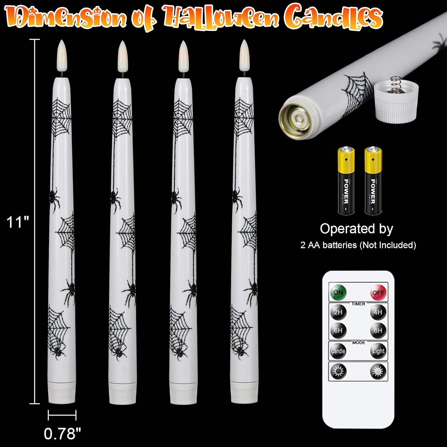 Wondise Halloween Flameless Taper Candles with Remote & Timer