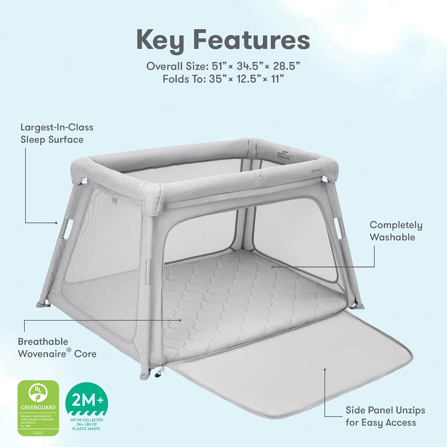 Newton Baby Deluxe Travel Crib & Play Yard, Breathable - Grey