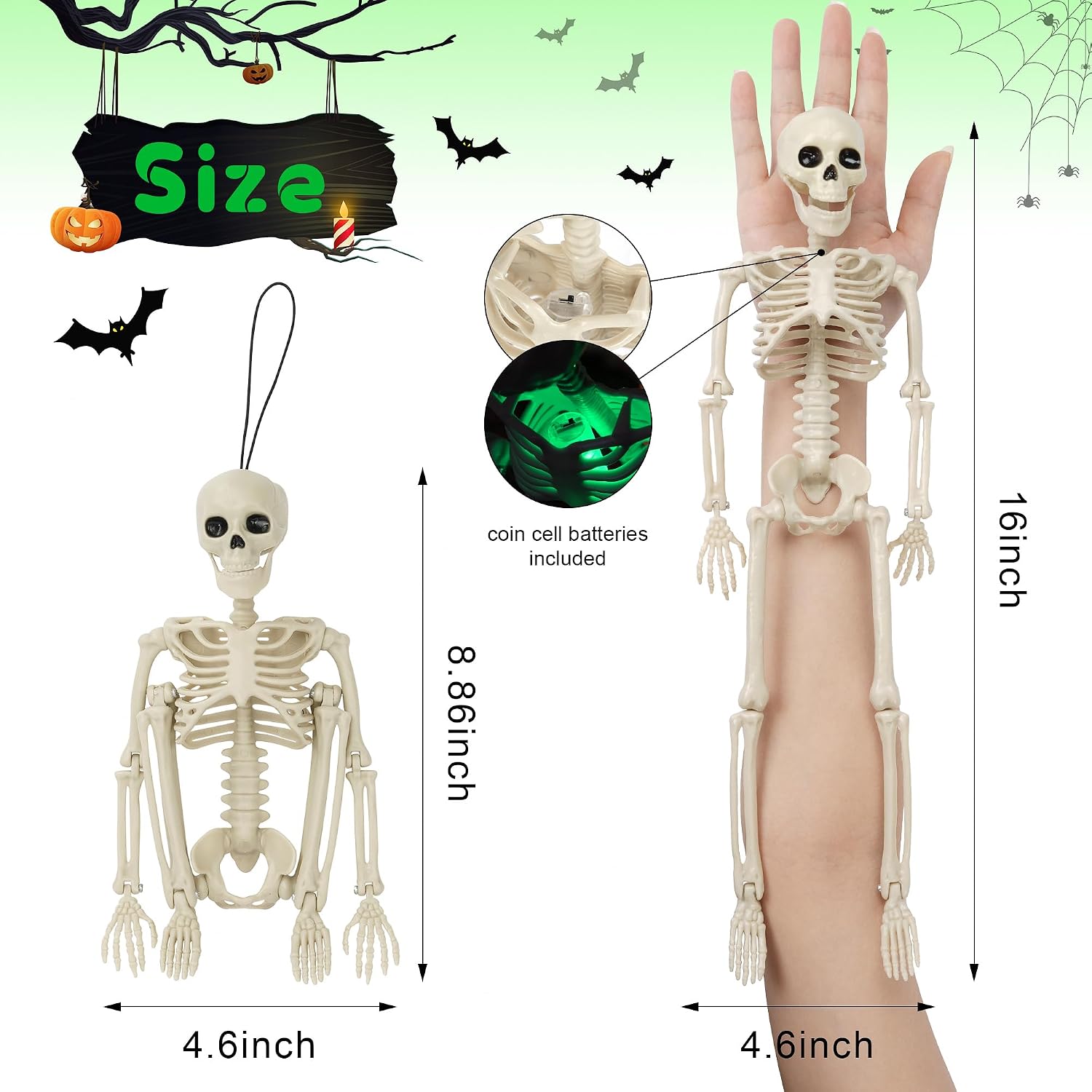 Kelool 16" Light Up Skeleton Halloween Decorations,5 Pack Posable Skeleton with Movable Joints,Scary Halloween Skeleton Halloween Decor for Haunted House Props Halloween Decorations Indoor Outdoor