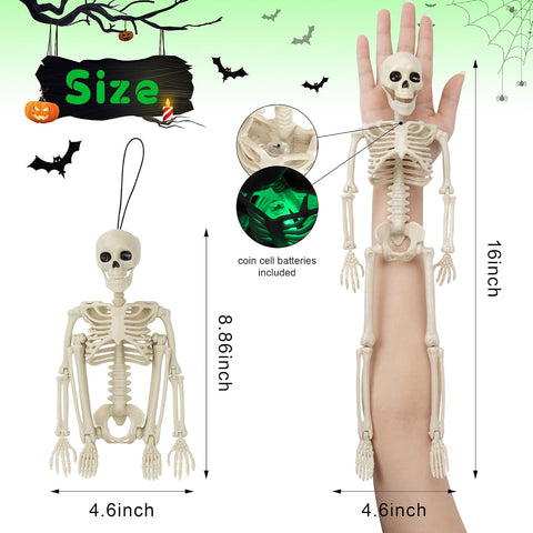 Kelool 16" Light Up Skeleton Halloween Decorations,5 Pack Posable Skeleton with Movable Joints,Scary Halloween Skeleton Halloween Decor for Haunted House Props Halloween Decorations Indoor Outdoor