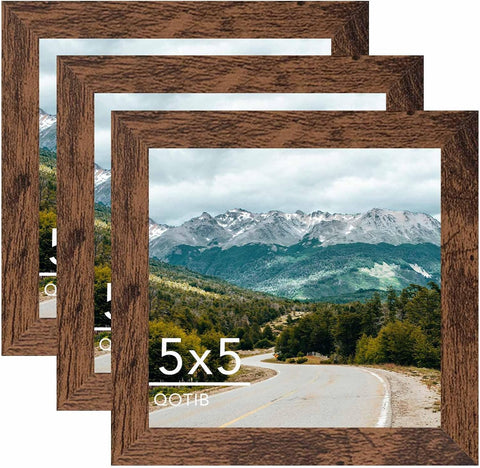 5x5 Picture Frame Deep Brown for Wall Hanging or Tabletop, Wood 5 x 5 Frame Photo Frame for Wall Horizontally or Vertically, Deep Brown, 3 Pack