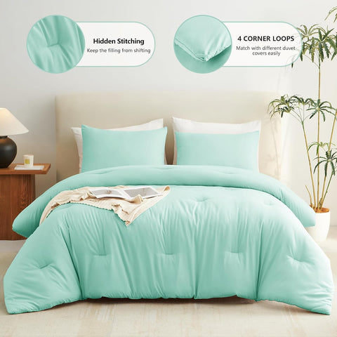CozyLux Queen Comforter Set, 3 Pieces Down Alternative Bedding, Mint Green