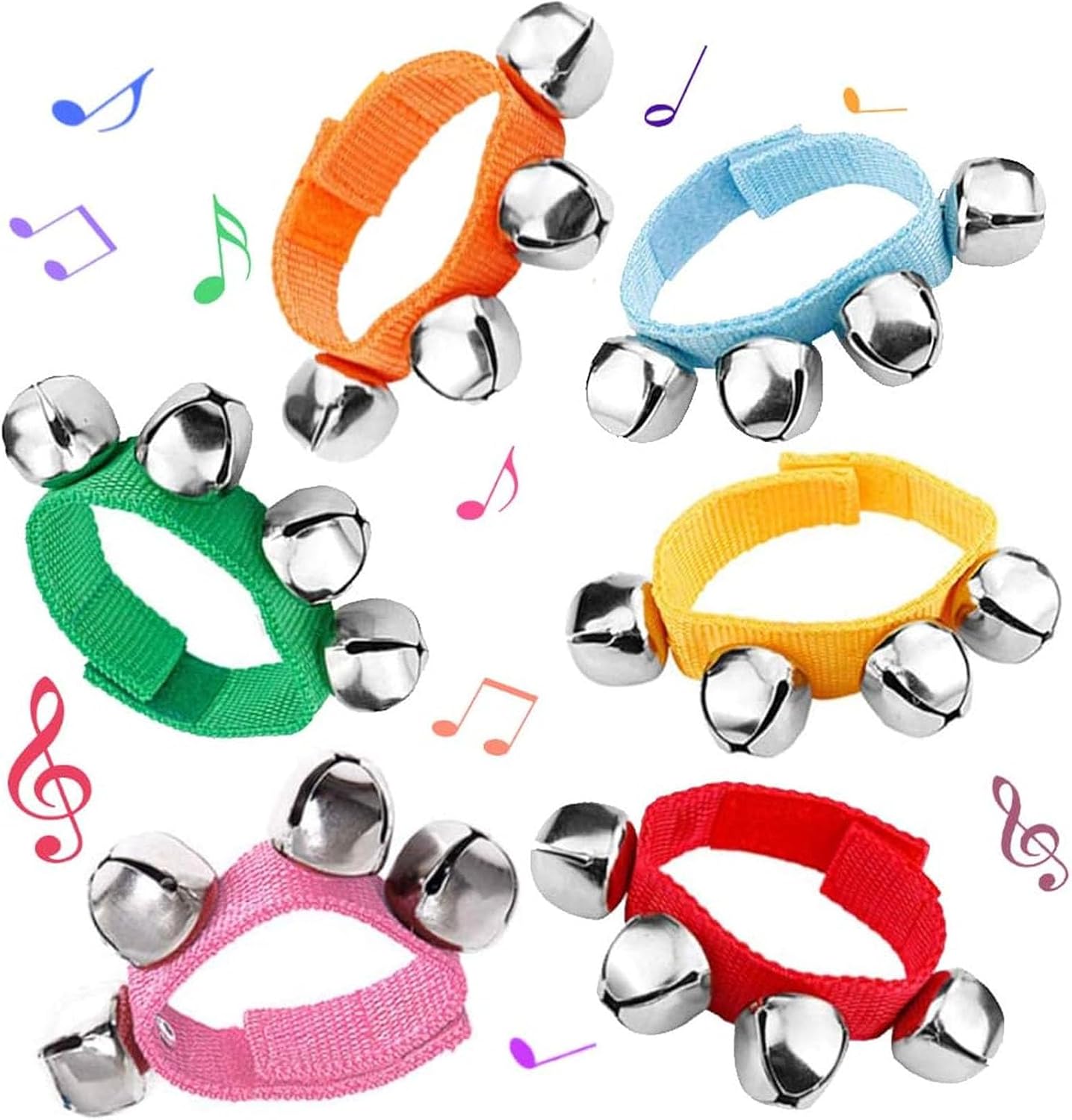 POPLAY 6 PCS Jingle Bells, Adjustable Wrist Band, Multicolor