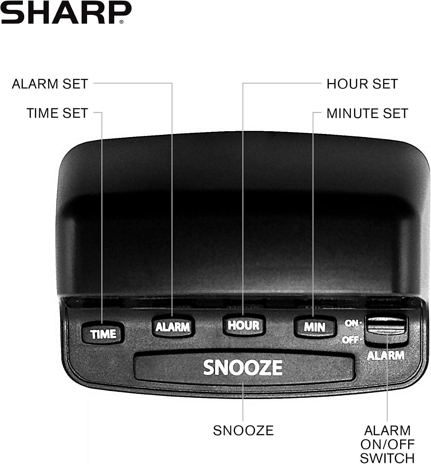 Sharp Digital Alarm Clock with Keyboard Controls, Large Snooze, Red LED