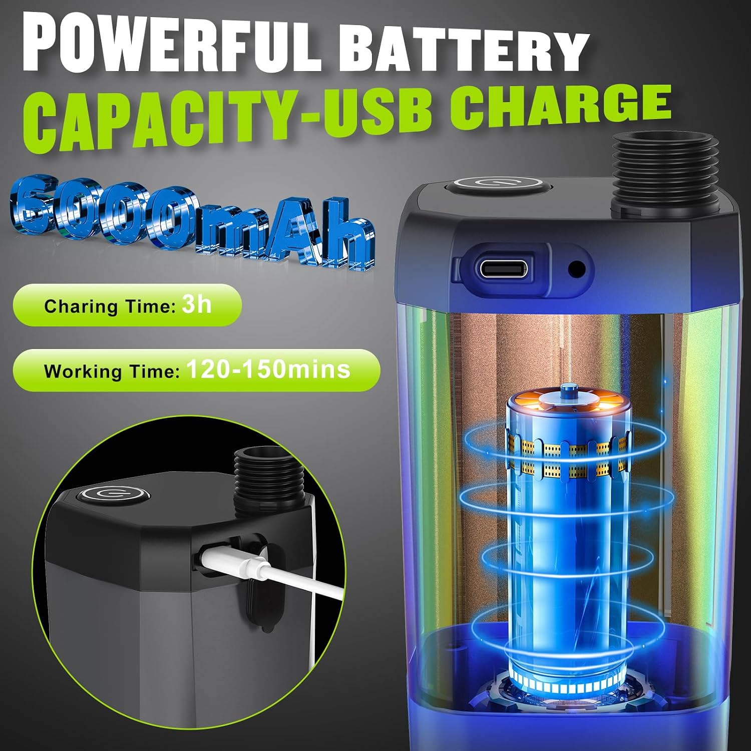 Spopal Portable Shower for Camping, [Long-Lasting] 6000mAh Rechargeable