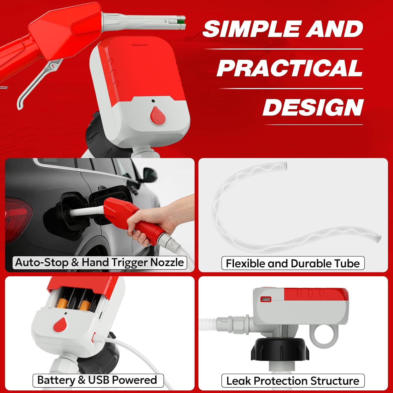 Keimi Electric Fuel Transfer Pump, Auto-Stop & Hand Trigger Nozzle, 3.8 GPM