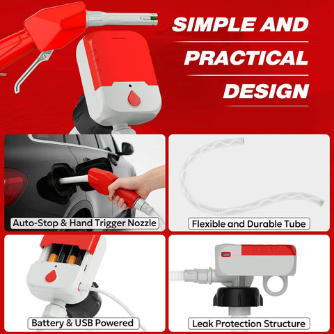 Keimi Electric Fuel Transfer Pump, Auto-Stop & Hand Trigger Nozzle, 3.8 GPM