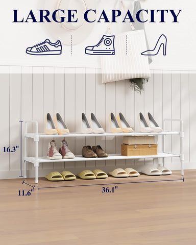 Kitsure Long Shoe Rack for Closet, 36.1" Wide - 2 Tiers, White