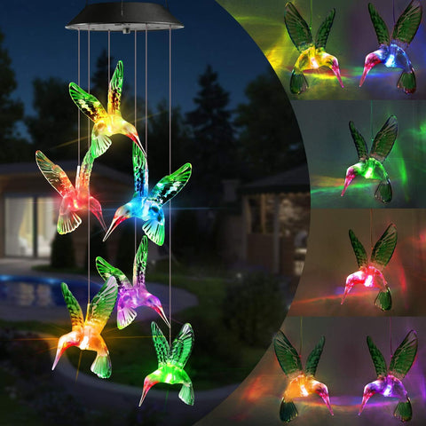 Toodour Solar Wind Chime, Color Changing Wind Chimes Hummingbird