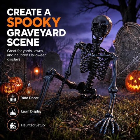 Life Size Skeleton, 5.4Ft/165cm Halloween Skeleton Poseable Skeleton Full Body Human Bones with Movable Joints for Indoor Outdoor Halloween Props Decorations (5.4FT& Black)