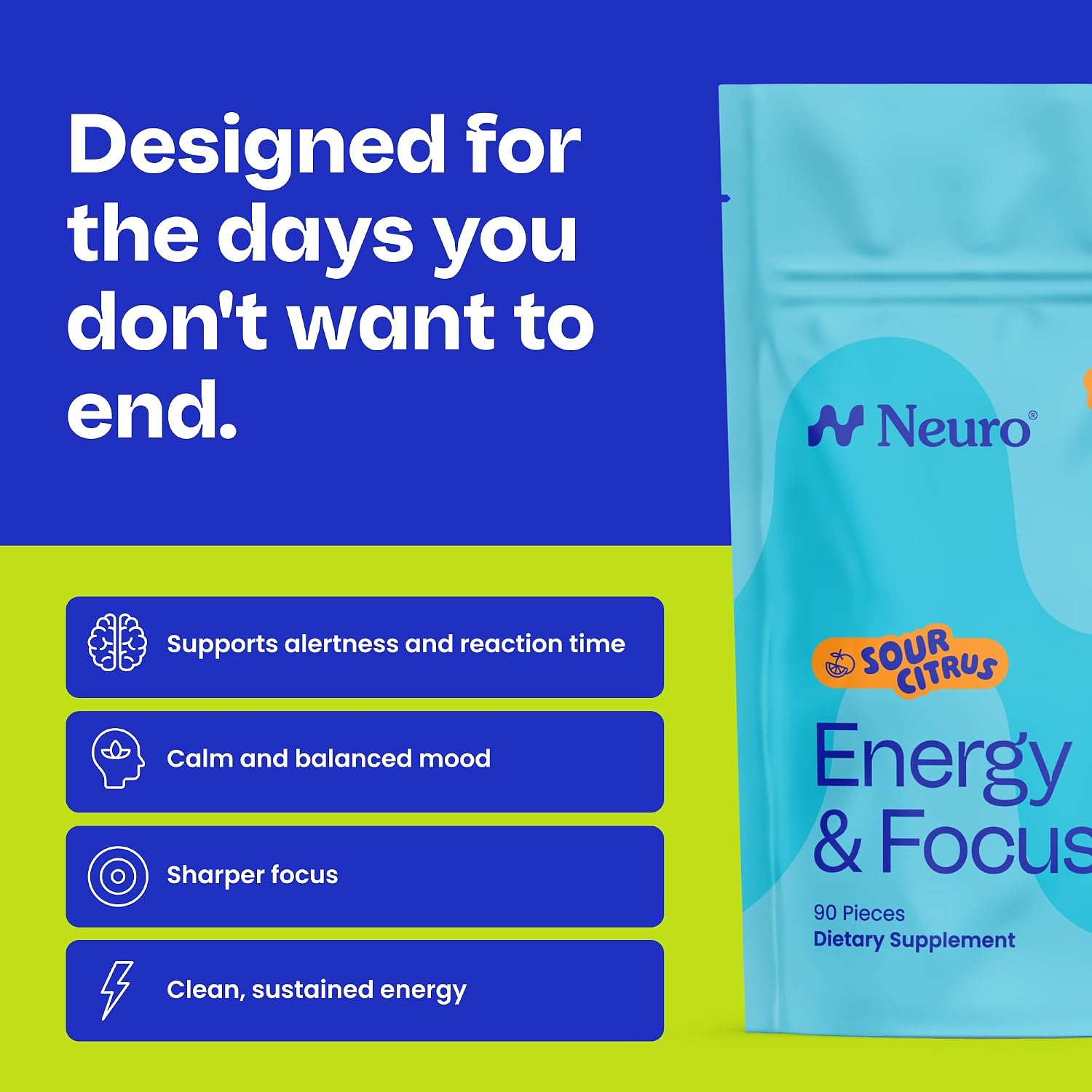 Neuro Energy & Focus Mints, Sour Citrus, 90 Count
