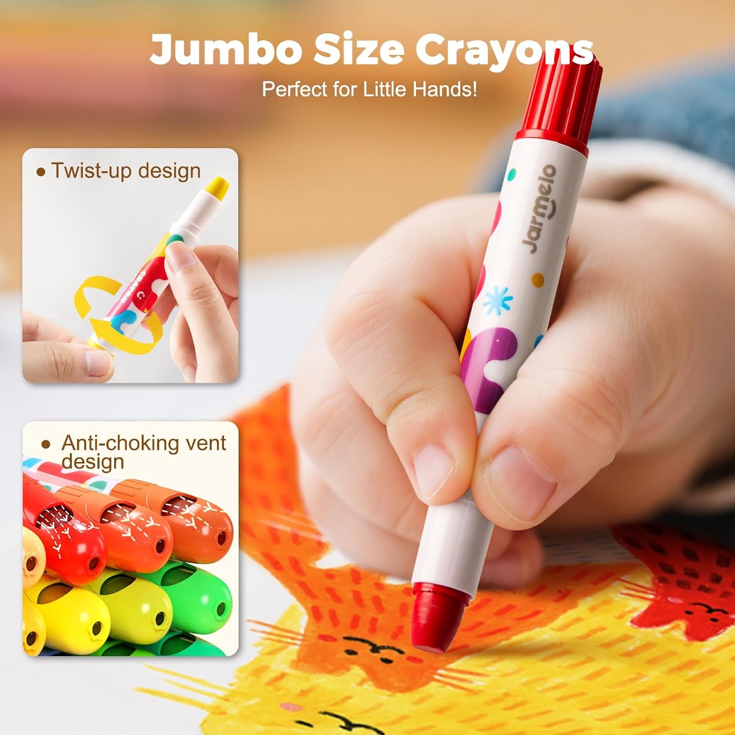 Jar Melo Jumbo Crayons for Toddlers, 36 Colors TwistJoy Washable Crayon