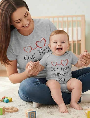 Tstars First Mother's Day Mom Baby Matching Shirts Mommy and Me Outfit Set