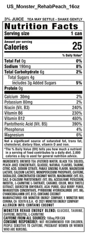 Monster Rehab Peach Tea + Energy, Energy Drink, 15.5 Ounce | Energy Iced Tea, Pack of 15