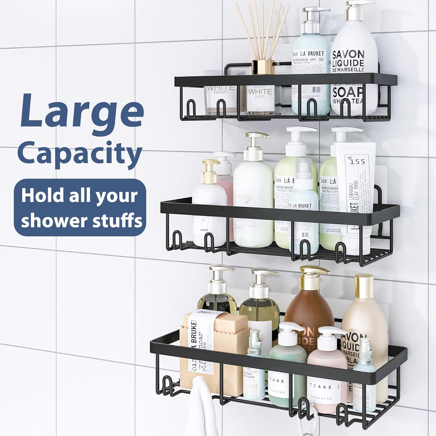 Liuoud 5 Pack Shower Caddy for Inside Shower, Black Bathroom Storage Decor