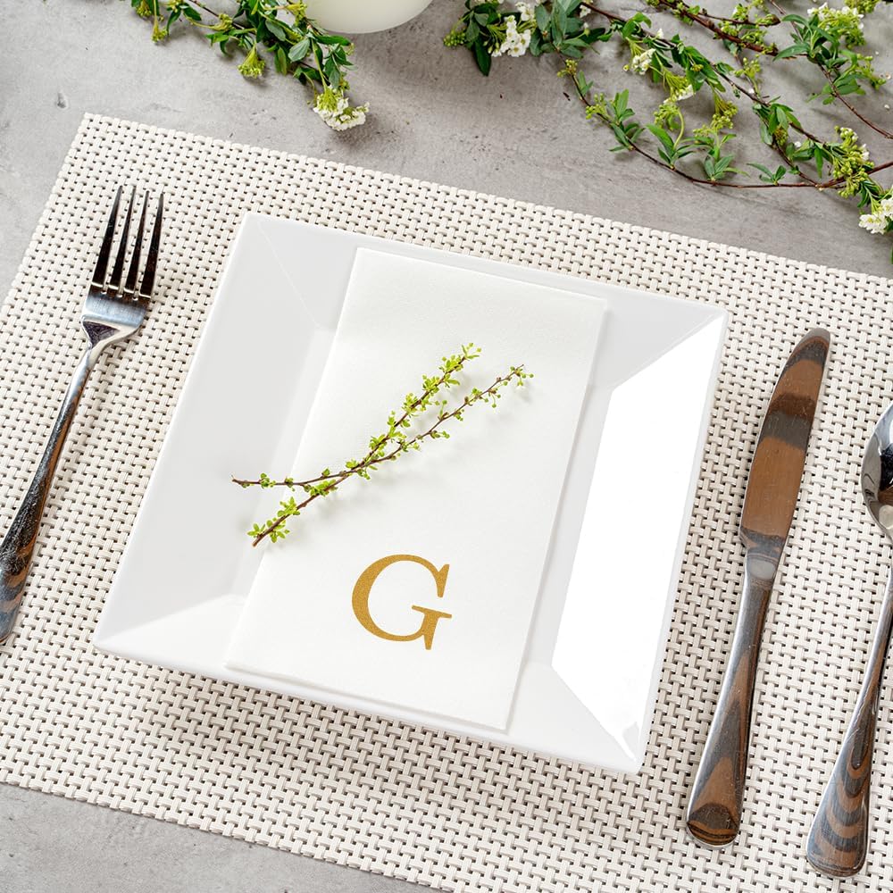 Restaurantware Gold Letter G Linen-Feel Guest Towels, Airlaid, 50 Count