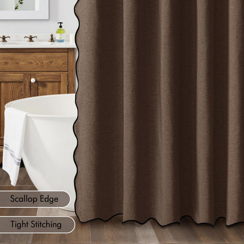 MIULEE Brown Scalloped Linen Shower Curtain 72x72 Inches