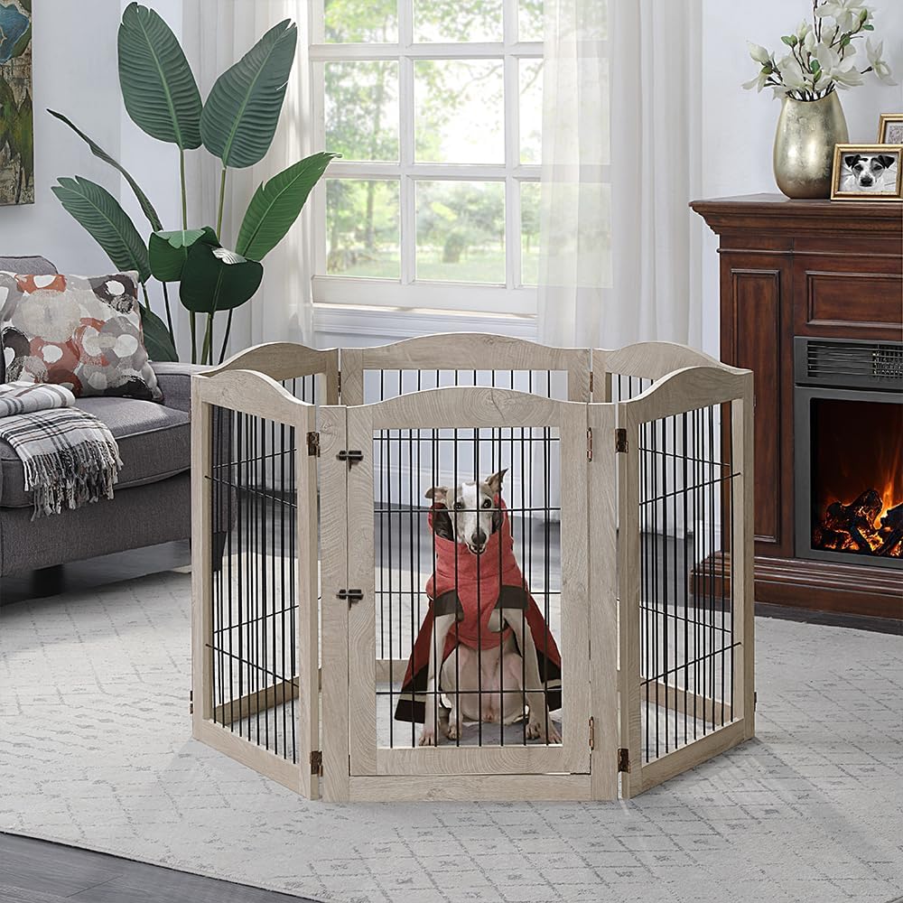 unipaws 132" Extra Wide Dog Gate and Pet Playpen with Walk Through Door
