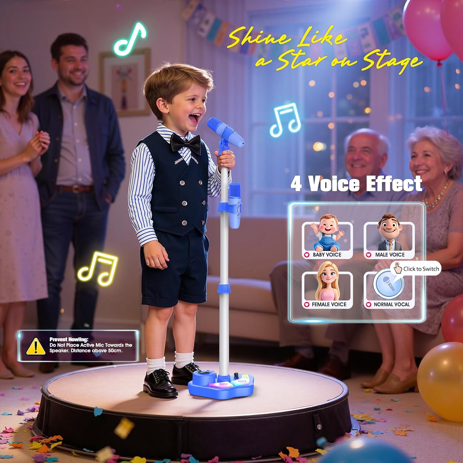 Stand Karaoke Machine Toy for Kids Ages 3-5 4-6 5-7 Birthday Gifts for 3 4 5 6 7 8 Year Old Boy, Kid Rechargeable Karaoke Microphone with 2 Wireless Mics, Bluetooth Speaker Toddlers Boys Party Toys