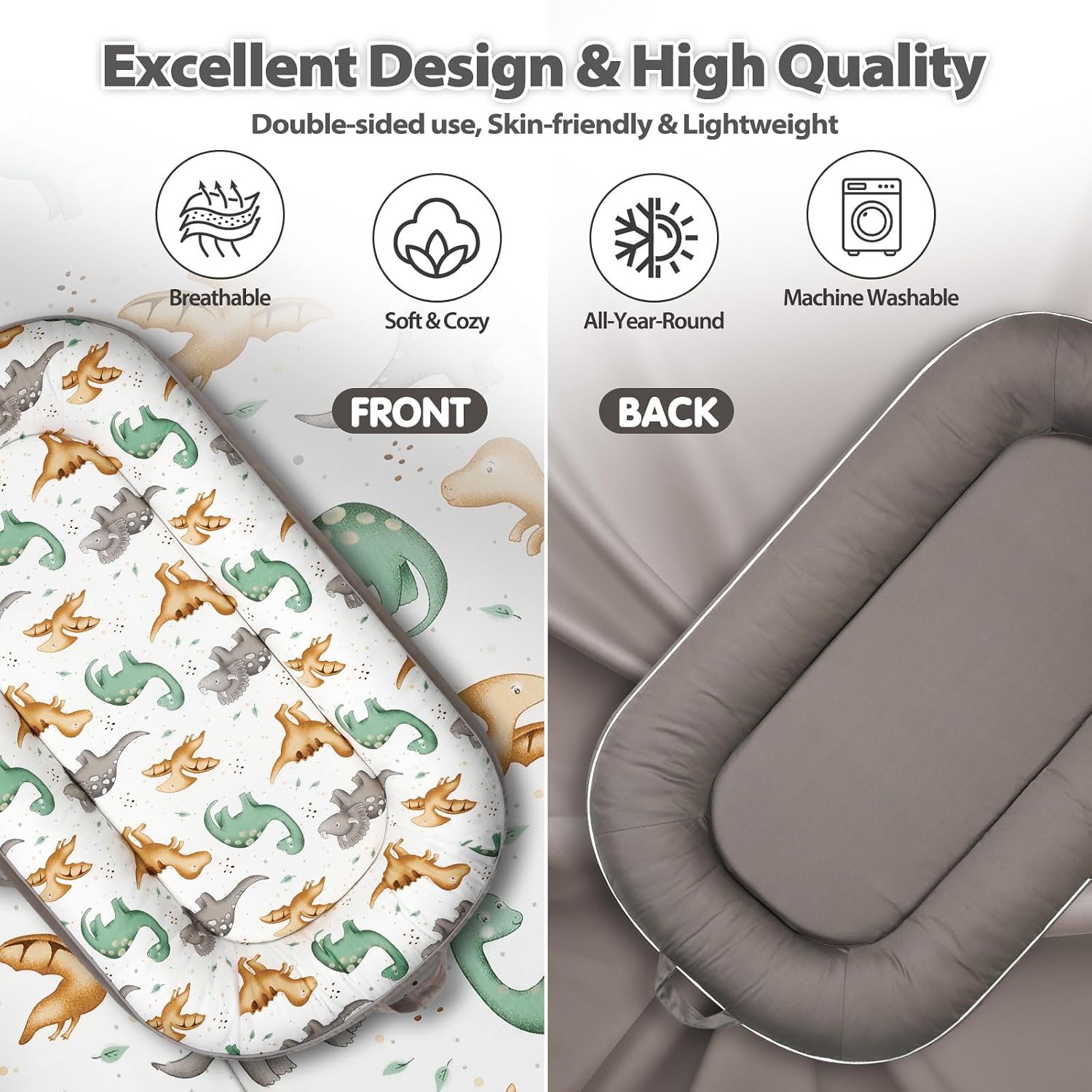 BUTOA Baby Lounger, Portable Infant Support Cushion for Newborn 0-24 Months