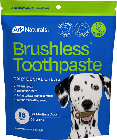 Ark Naturals Brushless Toothpaste Dog Dental Chews - Medium Breeds (18 ct)