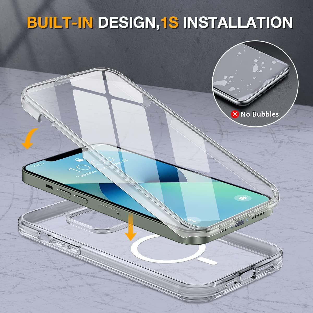 Miracase for iPhone 13 Case 6.1",Built-in Glass Screen Protector,Clear