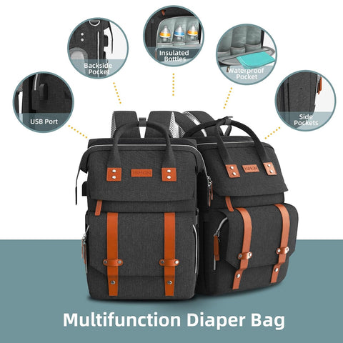 ISMGN Diaper Bag Backpack with Changing Station, Baby Bags for Boys, Black
