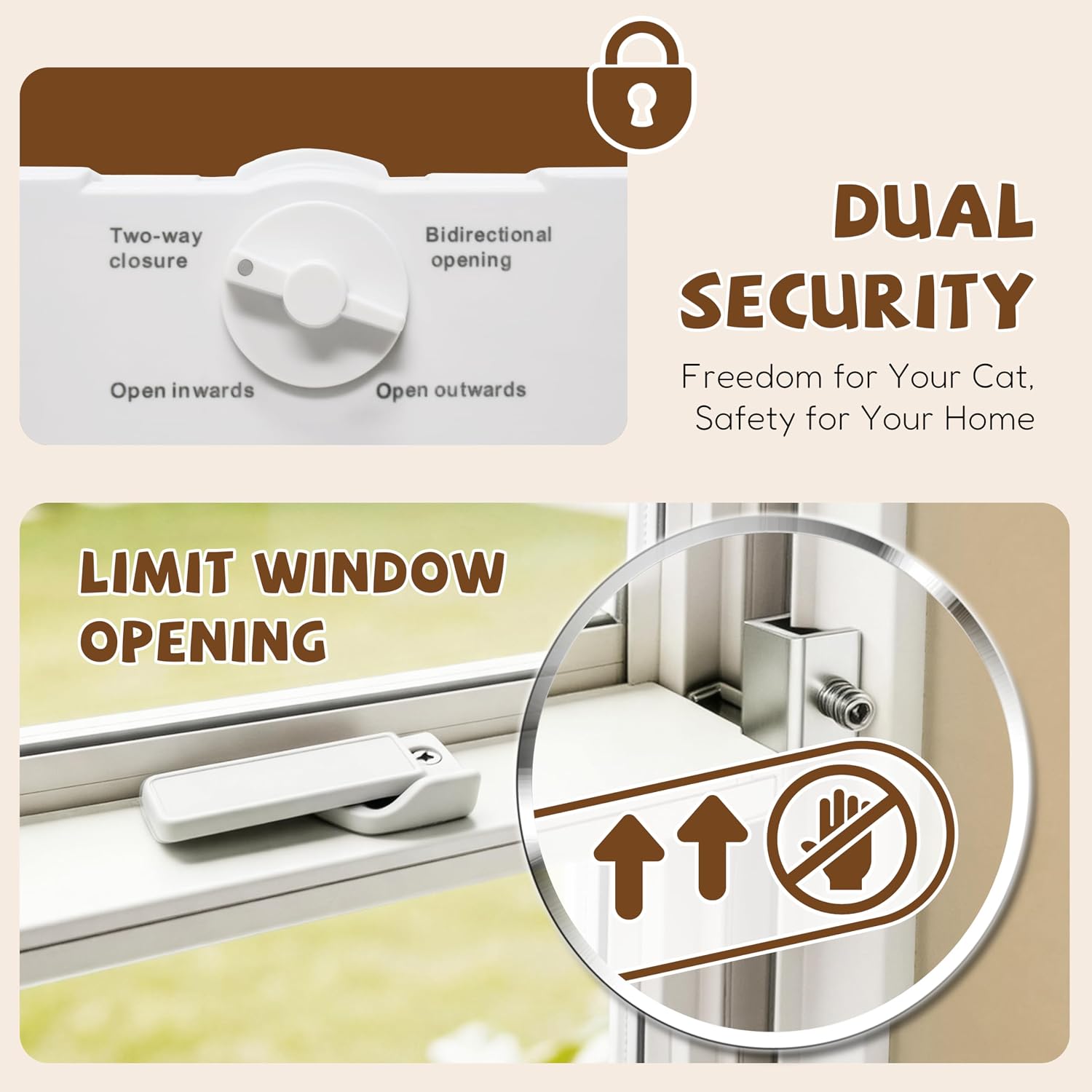 Full-Size Cat Door for Window, H: 15.3", Fit 32"-36" Window