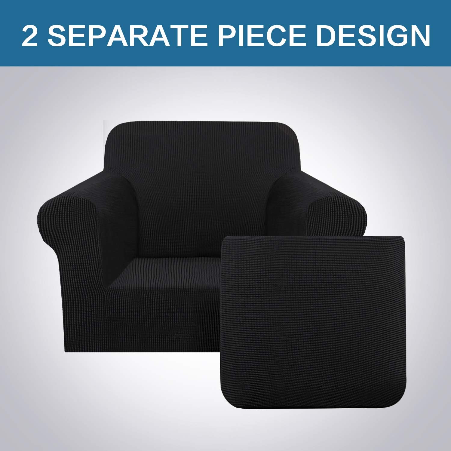 H.VERSAILTEX 2 Piece Stretch Stylish Furniture Cover/Protector Chair Covers for Living Room Soft with Elastic Bottom for Kids, Spandex Jacquard Fabric Small Checks(Chair, Black)