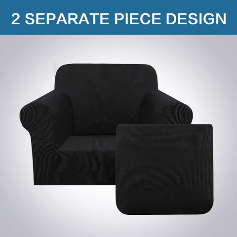 H.VERSAILTEX 2 Piece Stretch Stylish Furniture Cover/Protector Chair Covers for Living Room Soft with Elastic Bottom for Kids, Spandex Jacquard Fabric Small Checks(Chair, Black)