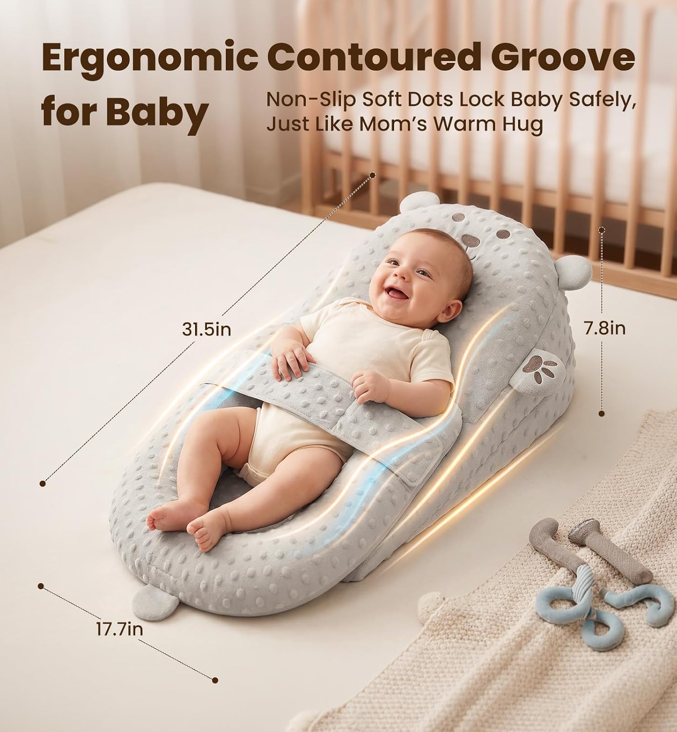 Baby Lounger Pillow, Nursing Pillow & Tummy Time Mat with Washable Cover