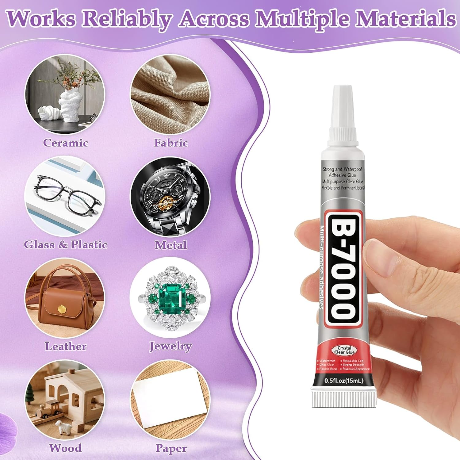 B7000 Glue Clear with Precision Tip for Rhinestones, 20 Pcs 15 mL/0.5 fl oz