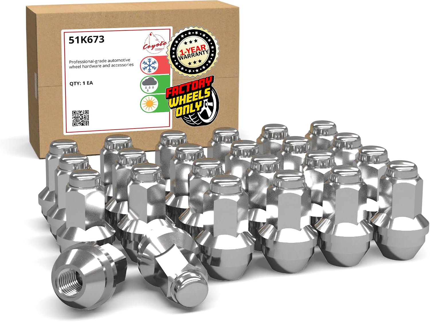 Wheel Accessories Parts 24 Pcs M14x2 Thread OEM Style Lug Nuts 2.125" Long Chrome 13/16" 21mm Hex Fits Ford Expedition F-150 ｜ Lincoln Mark LT Navigator 4L3Z-1012-A ｜611-288