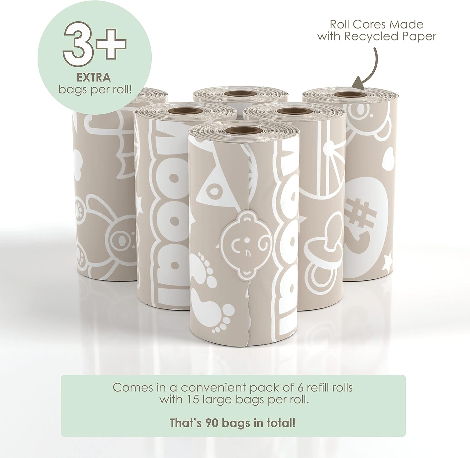 Disposable Diaper Bags (90 BAGS TOTAL) |CITRUS SCENTED Dirty Diaper Disposal Baggies (8 Refill Rolls 9 x 13in) | Leak Proof Nappy Trash Bags on the Go | Baby Poop Bags | Travel Diaper Bags