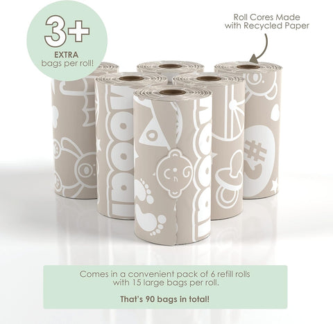 Disposable Diaper Bags (90 BAGS TOTAL) |CITRUS SCENTED Dirty Diaper Disposal Baggies (8 Refill Rolls 9 x 13in) | Leak Proof Nappy Trash Bags on the Go | Baby Poop Bags | Travel Diaper Bags