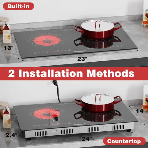 2 Burner Electric Cooktop 24 Inch 110V Plug in