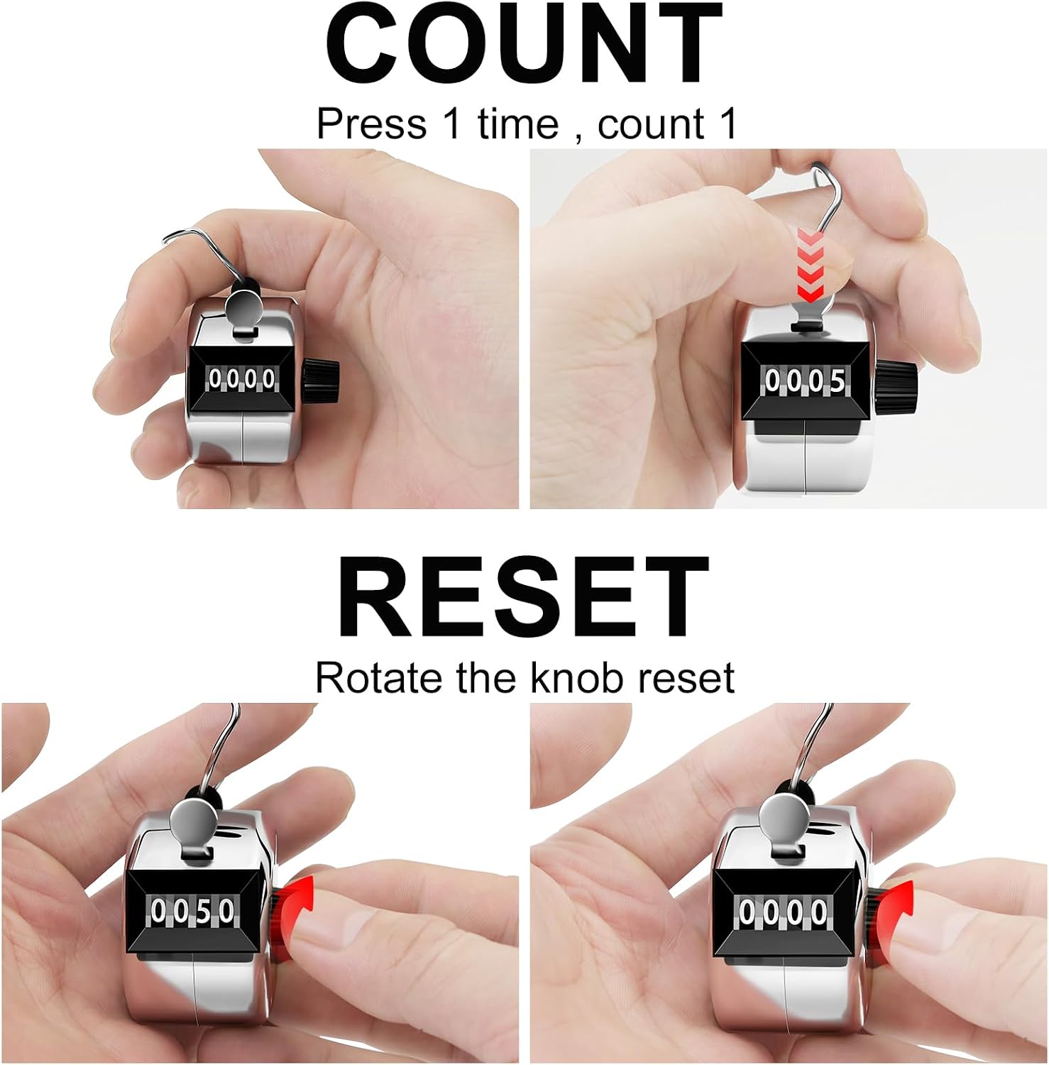 Decymis 2 Pack Clicker Counter, Metal Hand Tally Counter Clicker, Silver