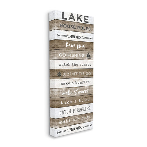 Stupell Industries Lake House Rules List Rustic Pattern Boat Oars, Designed by Natalie Carpentieri Canvas Wall Art, 13 x 30, White