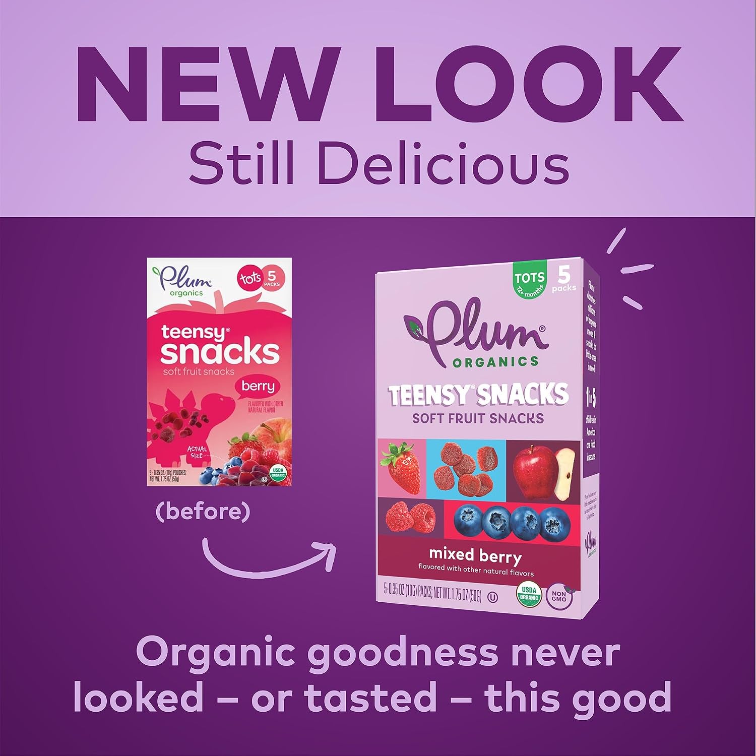 Plum Organics Teensy Snacks Organic Toddler Fruit Snacks, Berry, 0.35 Ounce Bags, 5 Count (Pack of 8)