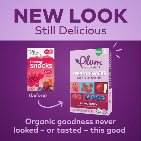 Plum Organics Teensy Snacks Organic Toddler Fruit Snacks, Berry, 0.35 Ounce Bags, 5 Count (Pack of 8)
