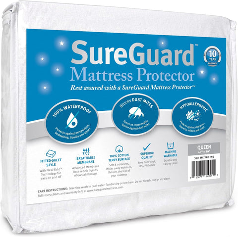 SureGuard Waterproof Mattress Protector, Queen Size Mattress Cover