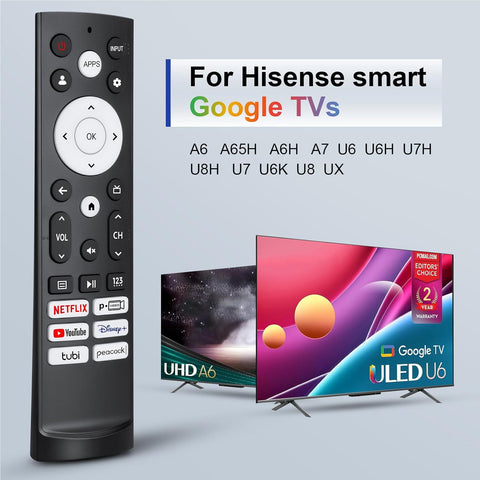 Replacement Remote Control for Hisense Smart Google TV，for Hisense UHD 4K ULED Google TVs