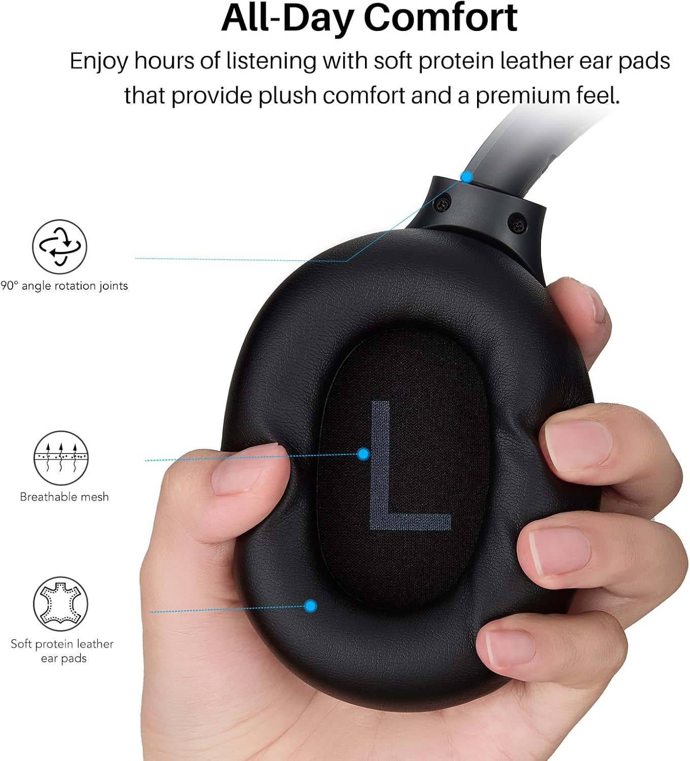 TOZO HT3 Hybrid Noise Cancelling Wireless Headphones, 90H Over Ear Headset